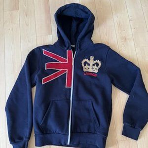 Unisex Blue Zip Front Sweater with Hood